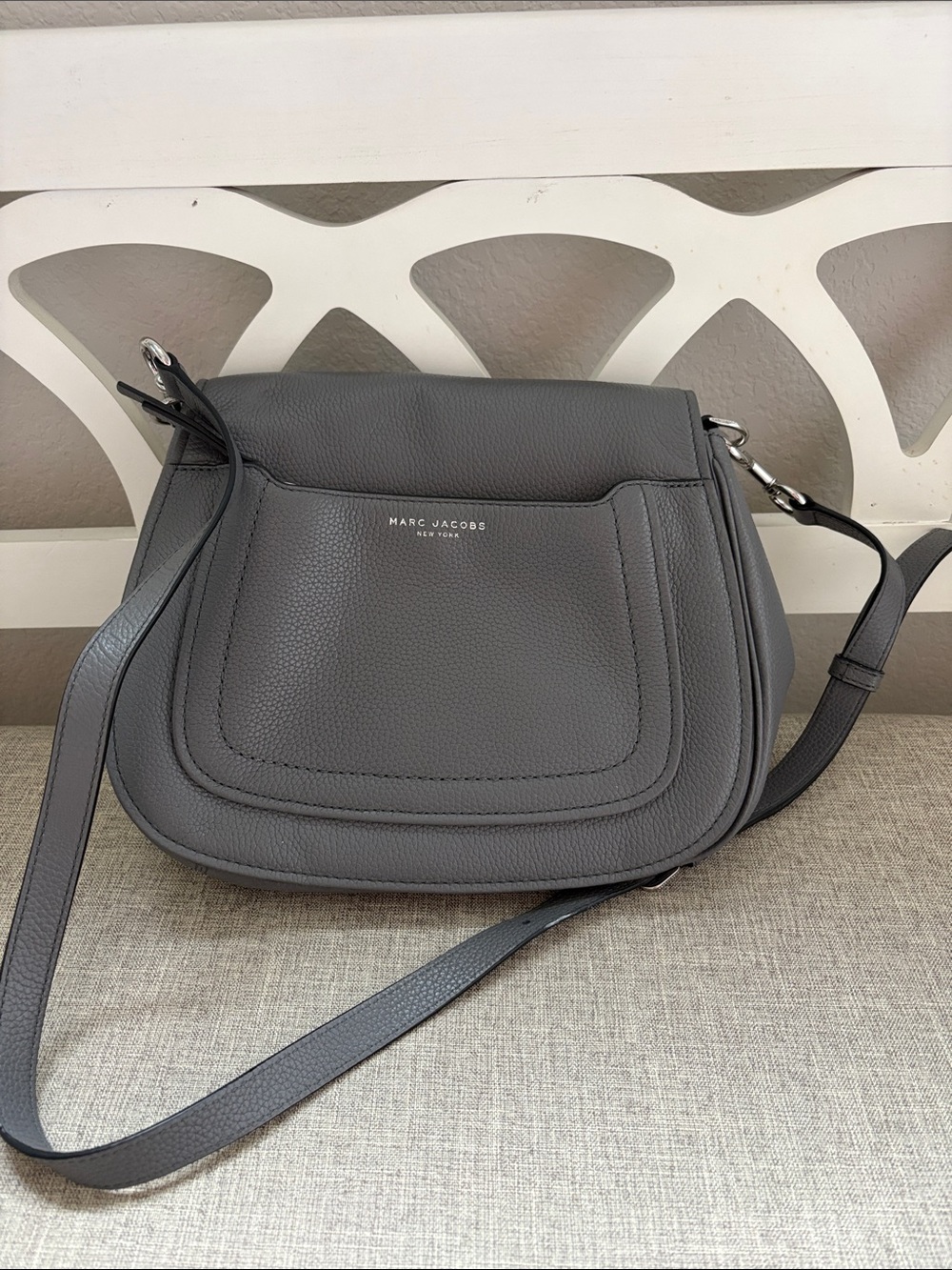 Marc Jacobs Charcoal Pebbled Leather Saddle Crossbody